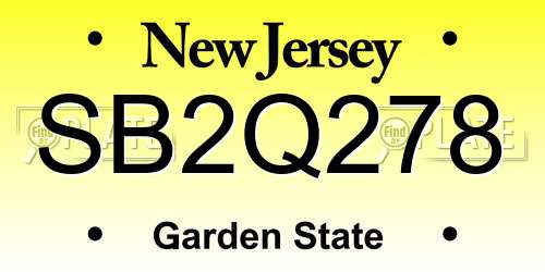 SB2Q278 New Jersey License Plate