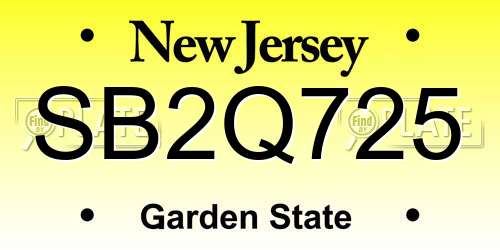 SB2Q725 New Jersey License Plate