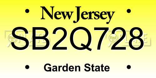 SB2Q728 New Jersey License Plate