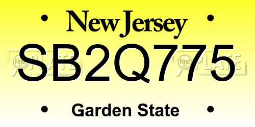 SB2Q775 New Jersey License Plate