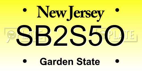 SB2S5O New Jersey License Plate