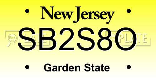 SB2S8O New Jersey License Plate