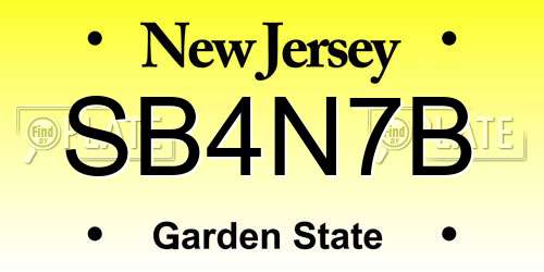 SB4N7B New Jersey License Plate