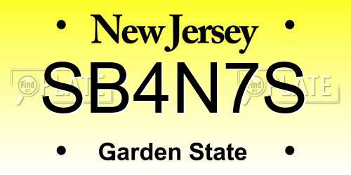 SB4N7S New Jersey License Plate