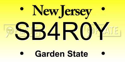 SB4R0Y New Jersey License Plate