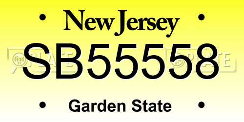 SB55558 New Jersey License Plate