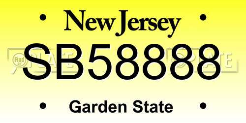 SB58888 New Jersey License Plate