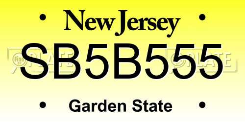 SB5B555 New Jersey License Plate