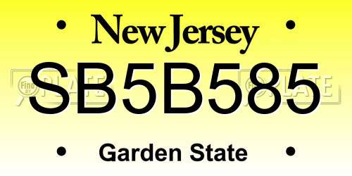 SB5B585 New Jersey License Plate
