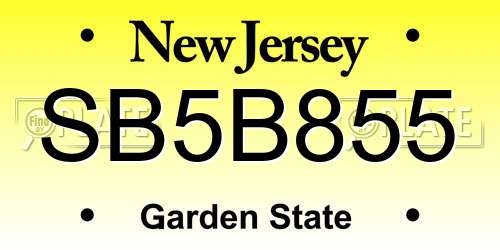 SB5B855 New Jersey License Plate
