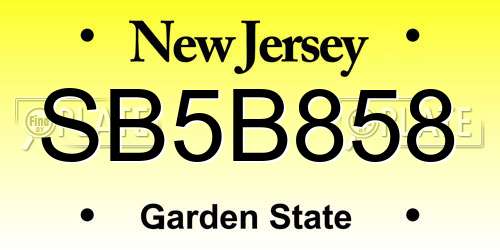 SB5B858 New Jersey License Plate