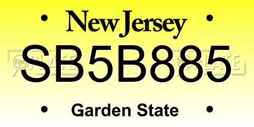 SB5B885 New Jersey License Plate