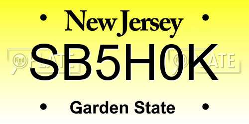SB5H0K New Jersey License Plate