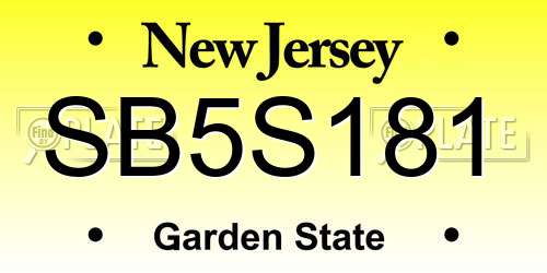 SB5S181 New Jersey License Plate