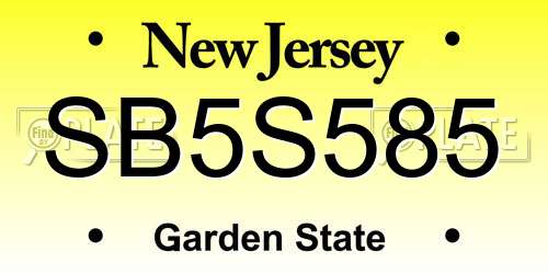 SB5S585 New Jersey License Plate