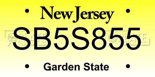 SB5S855 New Jersey License Plate