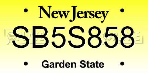 SB5S858 New Jersey License Plate