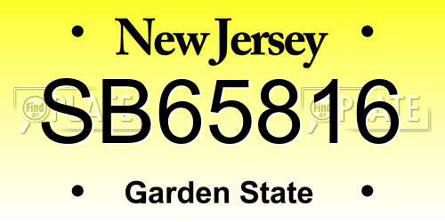 SB65816 New Jersey License Plate