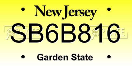 SB6B816 New Jersey License Plate