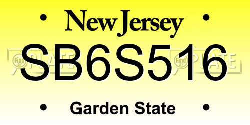 SB6S516 New Jersey License Plate