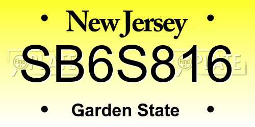 SB6S816 New Jersey License Plate