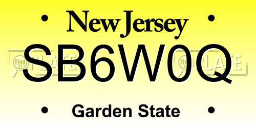 SB6W0Q New Jersey License Plate