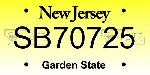 SB70725 New Jersey License Plate
