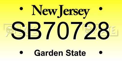 SB70728 New Jersey License Plate