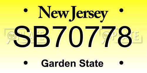 SB70778 New Jersey License Plate