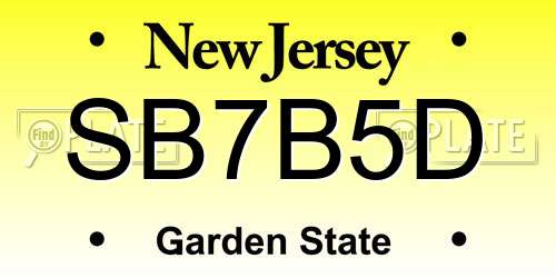 SB7B5D New Jersey License Plate