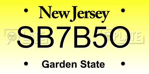 SB7B5O New Jersey License Plate