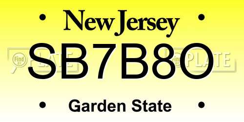 SB7B8O New Jersey License Plate