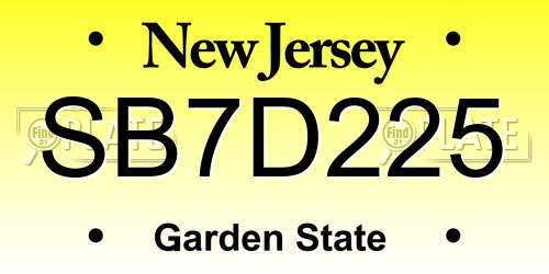 SB7D225 New Jersey License Plate
