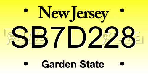 SB7D228 New Jersey License Plate