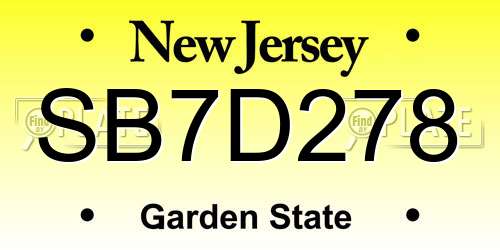 SB7D278 New Jersey License Plate