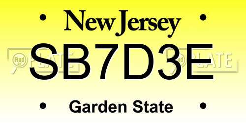 SB7D3E New Jersey License Plate