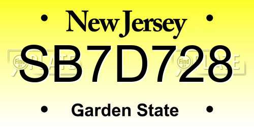 SB7D728 New Jersey License Plate