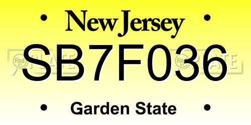 SB7F036 New Jersey License Plate