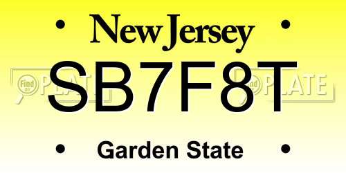 SB7F8T New Jersey License Plate