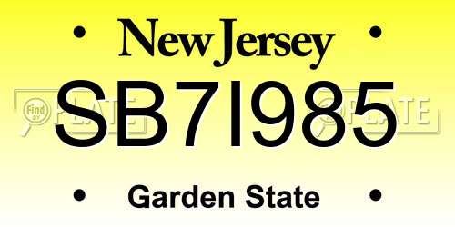 SB7I985 New Jersey License Plate
