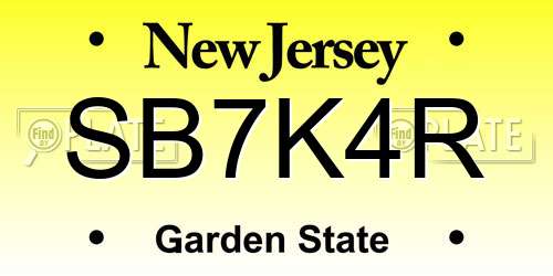 SB7K4R New Jersey License Plate