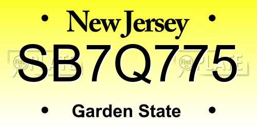 SB7Q775 New Jersey License Plate