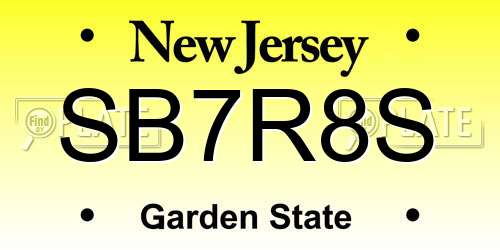 SB7R8S New Jersey License Plate