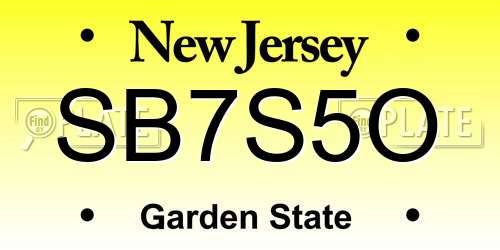 SB7S5O New Jersey License Plate