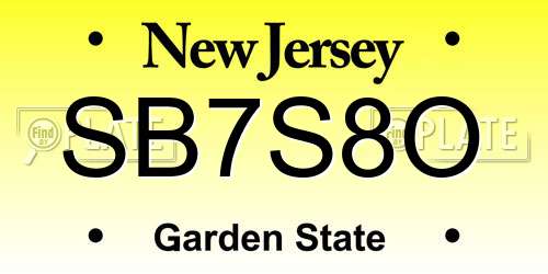 SB7S8O New Jersey License Plate
