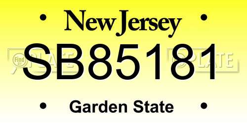 SB85181 New Jersey License Plate