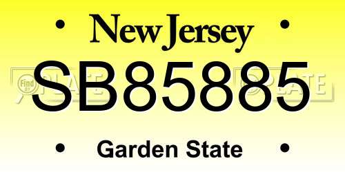 SB85885 New Jersey License Plate