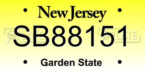SB88151 New Jersey License Plate