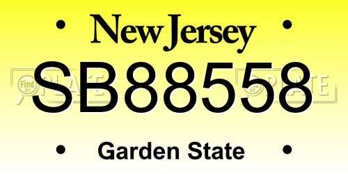 SB88558 New Jersey License Plate