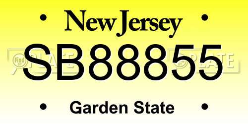 SB88855 New Jersey License Plate